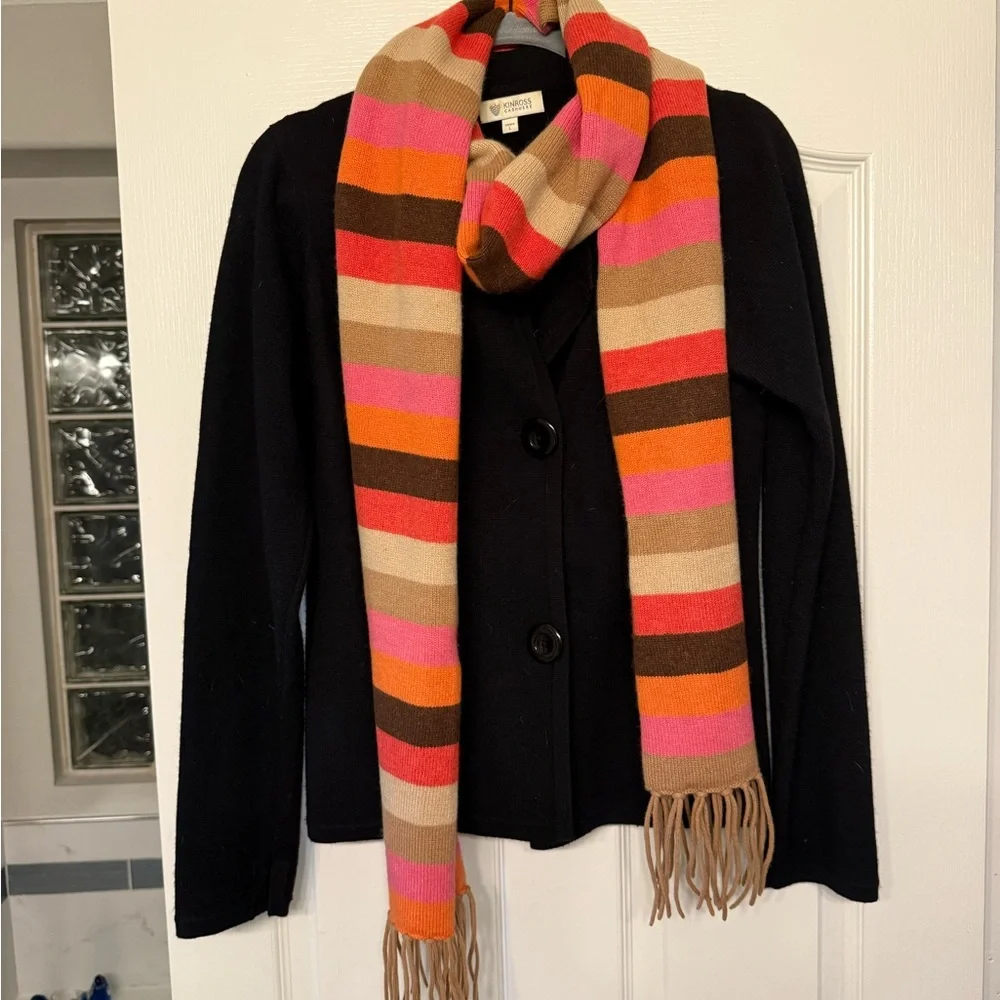 Kinross Cashmere Colorful Striped Extra Long Scarf with Fringe - Picture 9 of 10